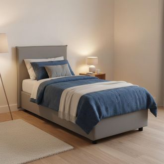 Dmora Dmora - Cama Individual Dapuzz, Cama Contenedor Con Revestimiento De Tela, 100% Made In Italy, Apertura Frontal, Adecuado Para Colch&oacute;n Cm 80x190, Gris