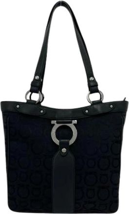 Ferragamo Pre-owned Canvas Tote Bag - Dames - Vintage Shopper - Zwart - ONE Size - Leer - Vintage