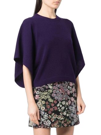 Valentino Virgin Wool-Cashmere Batwing-Sleeve Sweater - Purple