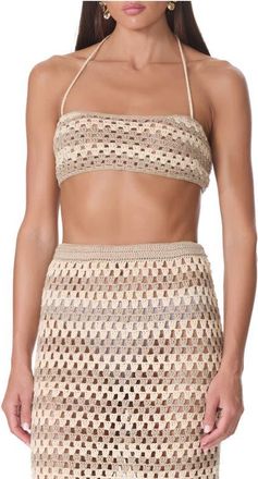 AFRM Gaten Crochet Crop Halter Top in Dune Stripe at Nordstrom, Size X-Large/xx-Large
