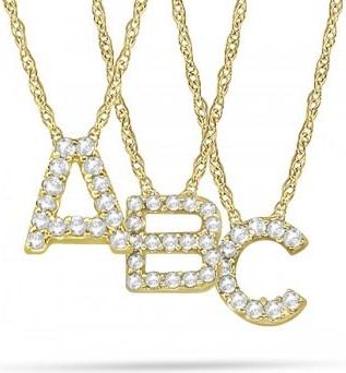 Allurez Petite Pave Diamond Initial Pendant Necklace 14k Yellow Gold