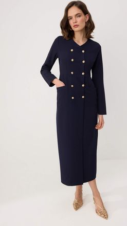 Trendyol Modest Dames Donkerblauw Effen Maxi Lang Zakelijk Double-breasted Modest Jurken