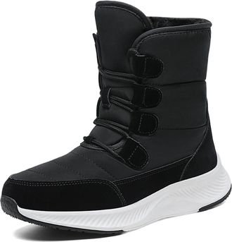 Generic Womens Winter Snow Boots Mid-Calf Winter Shoes Waterproof Short Boots Luxe Satin Fabric Upper Mom And Senior Ankle Boots(Black,3.5 UK)