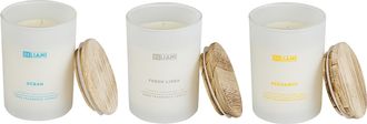 Beliani Conjunto De 3 Velas Arom&aacute;ticas 100% Cera De Soja Mecha De Algod&oacute;n Vidrio Blanco Fragancia Oc&eacute;ano/bergamota/ropa Limpia Vidrio Cl&aacute;sico Simplicity