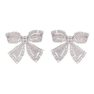 Self Portrait Accessoires, Dames, Grijs, ONE Size, Kristallen Strik Oorbellen