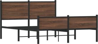 vidaXL Metal Bed Frame without Mattress Brown Oak 150x200 cm King Size Vidaxl