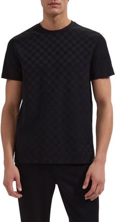 Bugatchi Crewneck Jacquard Checkerboard T-Shirt in Black at Nordstrom, Size Xx-Large