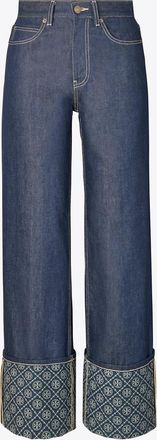 Tory Burch Womens T Monogram Contrast Cuff Straight Leg Jean, size 29