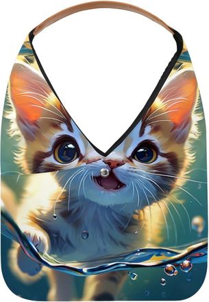 Generic Lovely Cat Swims Underwater Reusable Lightweight Grocery Bags - Foldable Into Compact Pouch, Washable & Sturdy, Multipurpose for Shopping and Travel