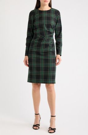 Tahari by ASL Side Drape Long Sleeve Dress in Winter Pine Bark at Nordstrom, Size 10