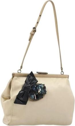 Miu Miu Pre-owned Accessory Pouch - Dames - Vintage Schoudertas - Beige - ONE Size - Leer - Vintage
