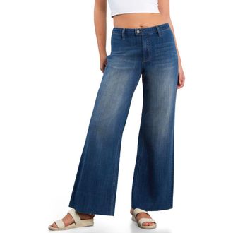 HINT OF BLU Flat Front Wide Leg Jeans in Atlas Blue at Nordstrom, Size 31