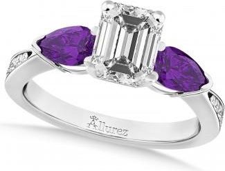 Allurez Emerald Diamond & Pear Amethyst Engagement Ring 14k White Gold (1.79ct)