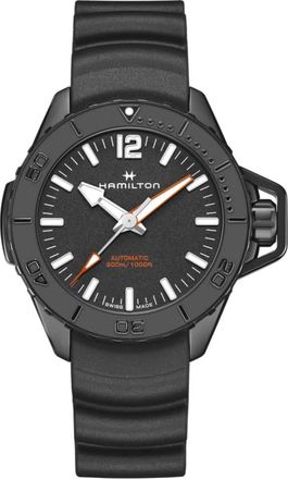 Hamilton Khaki Navy Frogman Automatic Black Dial Rubber Strap Mens Watch H77855330
