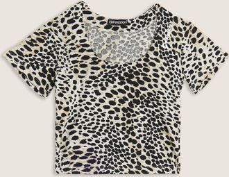 Freddy T-Shirt FREDDY T-shirt S25WMCT2C, Damen, Gr. L, weiss (leopard animalier on wei&szlig;), Obermaterial: 95% Baumwolle CO. 5% Elasthan EL., Shirts T-Shirt