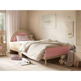 Flair Noah Single Curved Headboard Bed Oak in Pink