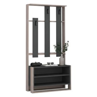Dmora Mueble De Entrada Toraji, 6 Pares, 3 Estantes, Perchero, 90x36x180h Cm Beige