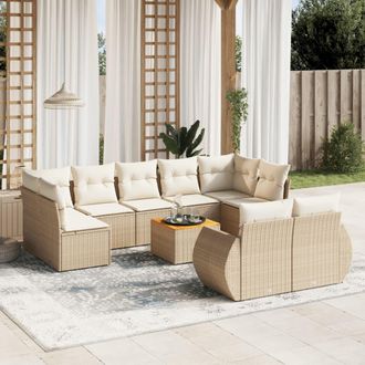vidaXL Juego De Sof&aacute;s Jard&iacute;n Con Cojines Beige 10 Pzas Rat&aacute;n Sint&eacute;tico Vidaxl
