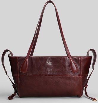 Balmain Track Zip Small Tote In Bordeaux Leather