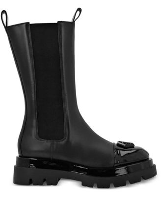 Philipp Plein logo-plaque leather midi boots - women - Patent Leather/Goat Skin/Rubber - 37 - Black