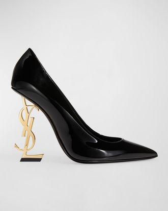 Saint Laurent 110mm Opyum YSL Patent Leather Pointed-Toe Pumps with Golden Hardware