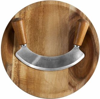 Cole & Mason H722130 Ashden Tagliere e Coltello Mezzaluna Legno di Acacia/Acciaio Inossidabile Per Tritare Erbe Aromatiche, Aglio, Noci Non Adatto