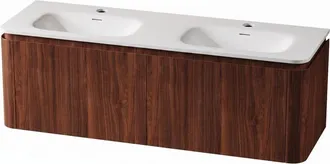 Royal Plaza Terra Badkamermeubelset - 140x46.2x46cm - solid surface wastafel wit mat - 2 wasbakken - 2 kraangaten - 4 lades - kastanje (walnoot)
