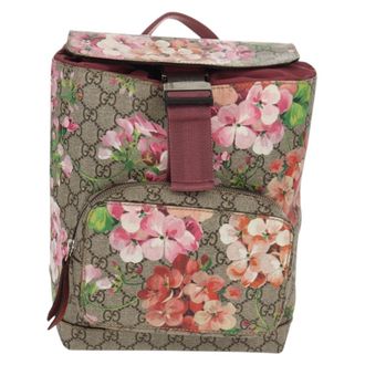 Gucci Buckle Backpack Blooms Print Gg Coated Canvas Beige Canvas Backpack Bag (Pre-Owned)