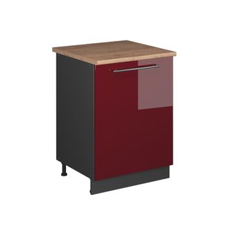 Vicco Mueble Bajo De Cocina Fame-line, Rojo Burdeos Alto Brillo/antracita, 60 Cm 1 Puerta Con Encimera, Vicco