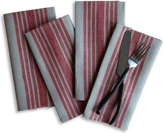 Solino Home Linen Dinner Napkins Set of 4, 20 x 20 Inch for Dining Table, Holiday and Everyday Table Decor - Farmhouse in Red And Natural at