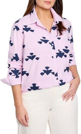 Nic+Zoe Stamped Stripe Stretch Cotton Button-Up Shirt in Pink Multi at Nordstrom Rack, Size 2X