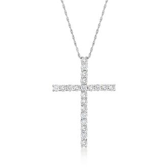 Ross-Simons Diamond Cross Pendant Necklace in 14kt White Gold