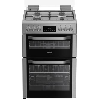 Hotpoint HDG6GDCX - Stainless Steel Gas Cooker - Double Oven - A+ Energy Rating in Metallic Silver