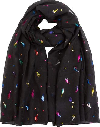 World of Shawls Giraffe Animal Print Womens Scarf Shawl Wrap By World of Scarfs (Glitter Giraffe Black)