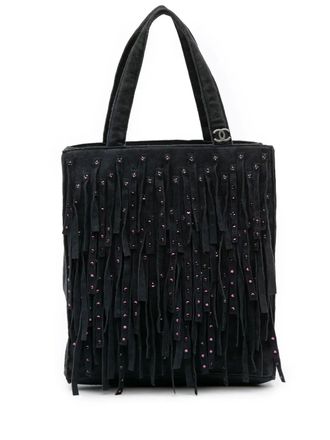 Chanel 2000-2002 kleine suède shopper met franje en studs - Zwart