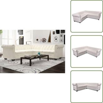 vidaXL The Living Store Divano Angolare Chesterfield a 5 Posti Pelle Artificiale Bianca - Divano Chesterfield