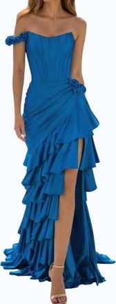 Sherri Hill Tiered High Slit Dress In Peacock