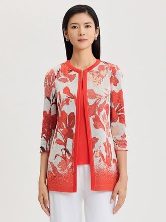 Misook Floral Jacquard Flat Knit Jacket in Cherry/peach/ivory/black at Nordstrom, Size Xx-Large