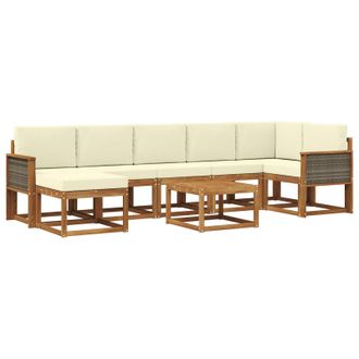 vidaXL Conjunto De Sof&aacute;s De Exterior 8 Pcs Natural Y Crema Poli&eacute;ster Vidaxl