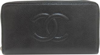 Chanel Black Leather Long Wallet (Bi-Fold) (Pre-Owned)