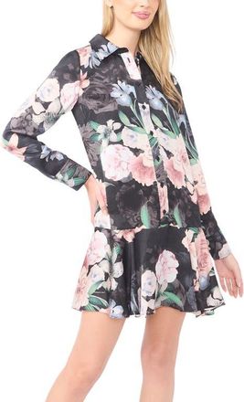 Ted Baker Gloria Floral Button-Up Shirt Dress in Black/Coral Pink at Nordstrom, Size X-Small