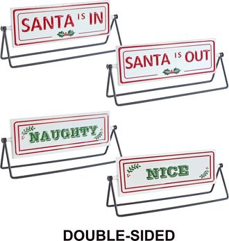 Melrose International Reversible Christmas Sentiment Metal Table Sign (Set of 2) - Red; White