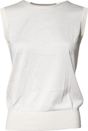 Dolce & Gabbana Womens Sleeveless Knit Top - White Silk - Size EU 32 (Womens)