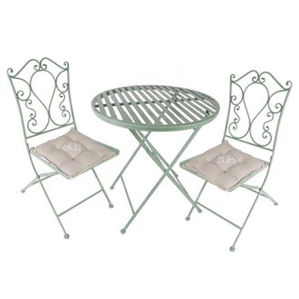 Dibor Vintage Green 3 Piece Outdoor Garden Furniture Dining Table & Chair Folding Bistro Set with Free Set of 2 Love Birds Seat Pads | Size: Large