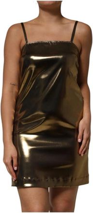 Dolce & Gabbana Metallic A-lijn Mini Jurk met Rits - Dames - Feestkleedjes - Geel - S - Nylon - Kleedjes
