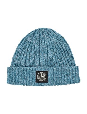 Stone Island Blue Logo Patch Beanie Hat