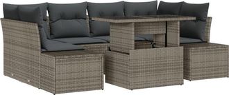 vidaXL Sofa Set with Cushion Height Adjustable 7 pcs Grey Poly Rattan vidaXL