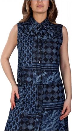 Emporio Armani Denim top met all-over print - Dames - Overhemden - Blauw - 3XL - Denim - Overhemden