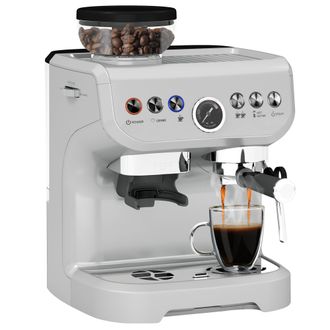 HOMCOM Espresso Machine - Bean Grinder & Steam Wand - 15 Bar Pressure - Silver. | TJ Hughes Silver
