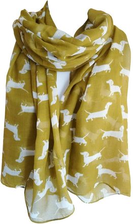 GlamLondon Dachshund Print Scarf, Mini Sausage Dogs, Animal Womens Ladies Long Big Puppies GlamLondon Wrap (Olive Green -P01D)(Size:L)